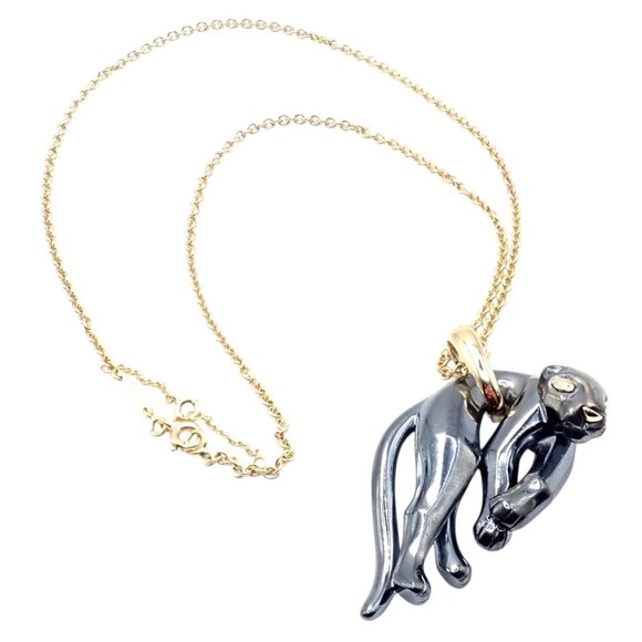 Authentic Panthere de Cartier Panther 18k Yellow Gold & Silverium Necklace Paper - Picture 1 of 15